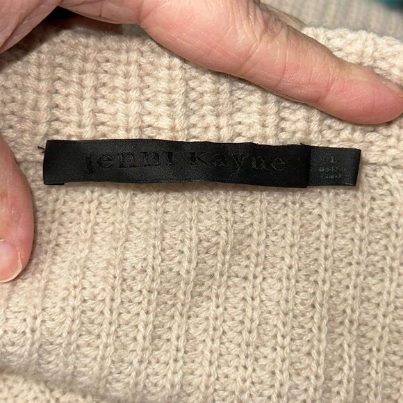 Jenni Kayne Oatmeal Ribbed Cashmere Fisherman Sweater Womens Size L Minimalist - Picture 3 of 8